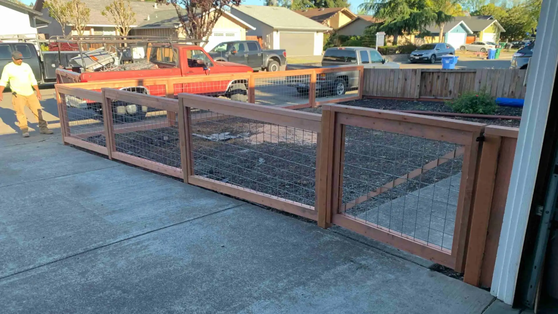 wooden fence with a metal frame