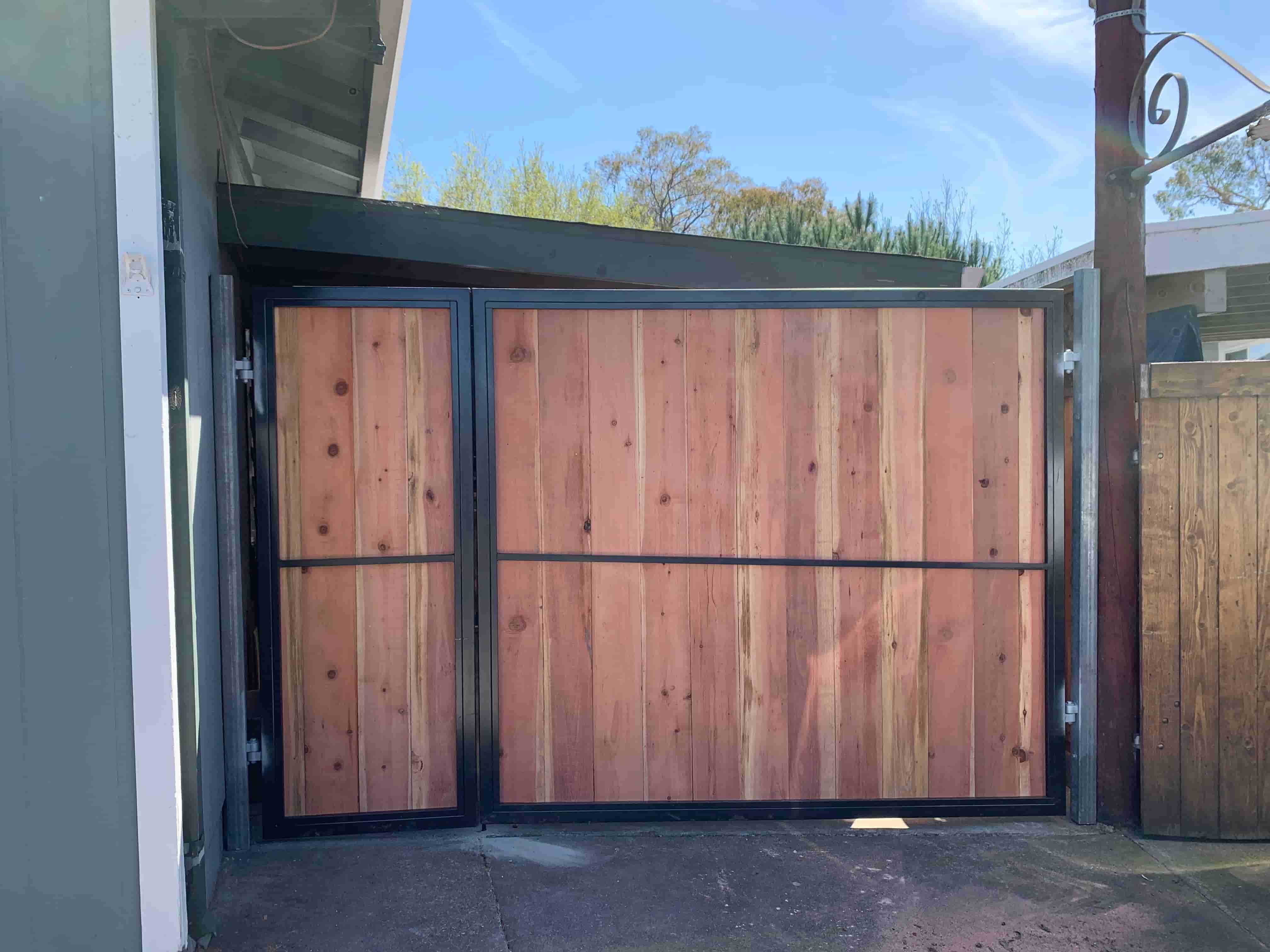 wooden door with metal frame